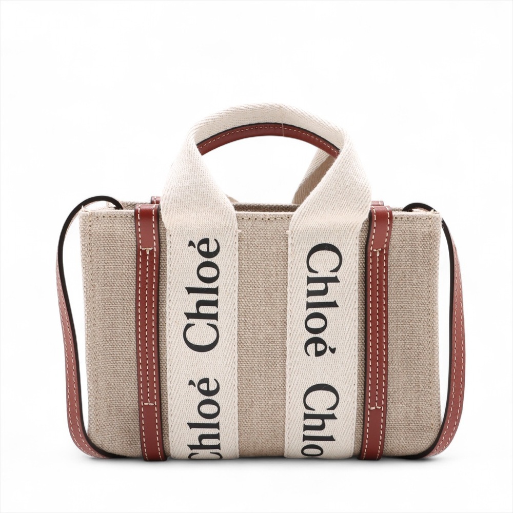 Chloe Woody Canvas Handbag Beige Tan Brown - Picture 2 of 8